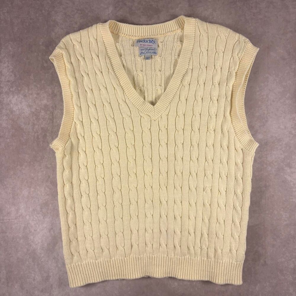 vintage 90s findochty made in usa cream color cable knit sweater vest